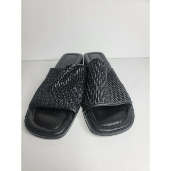 Nicole Womens Slip ons Sandals Black Woven Strap Chunky Heel - Picture 2 of 8